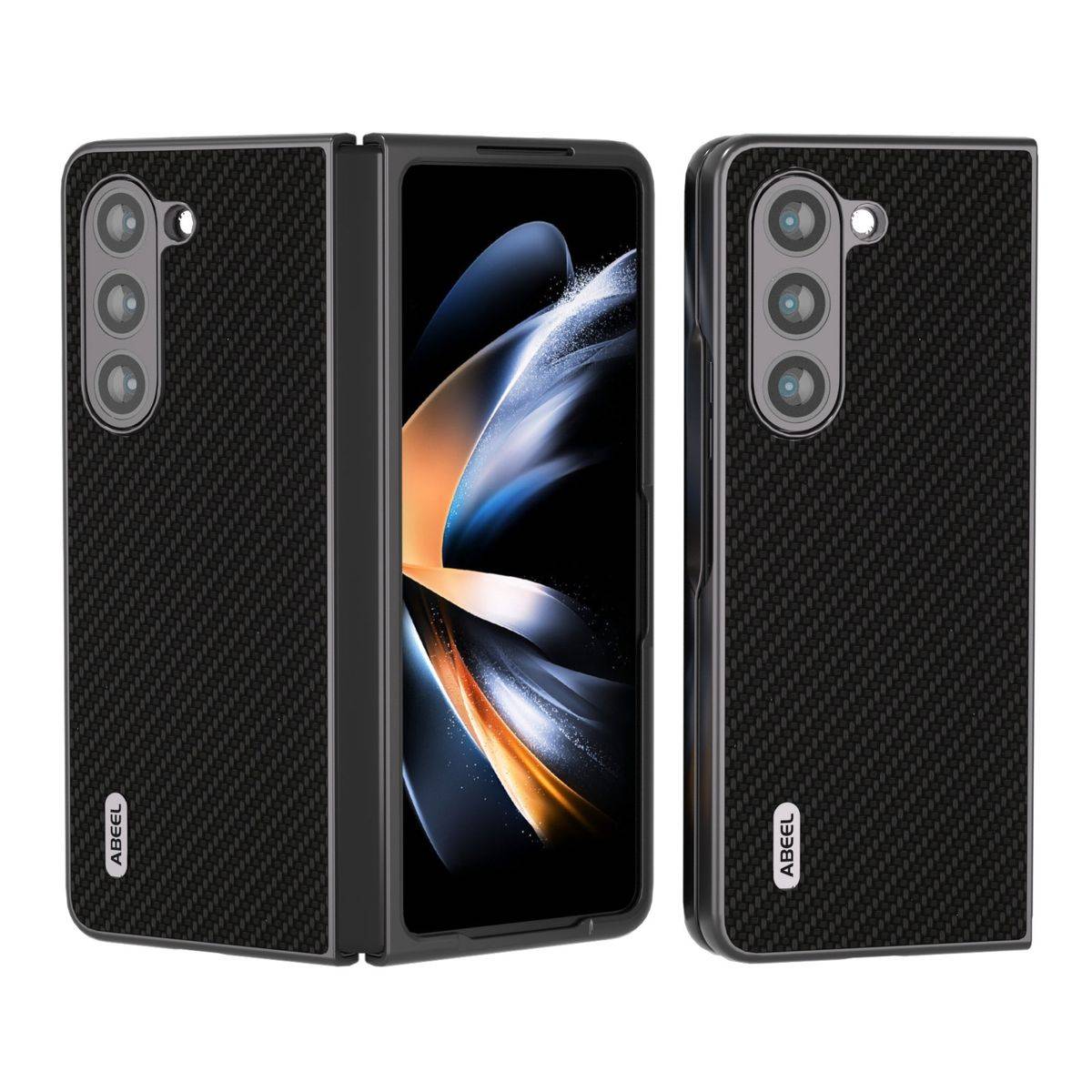 Für Samsung Galaxy Z Fold5 5G Carbon Textur Schutz Hülle Cover Schwarz
