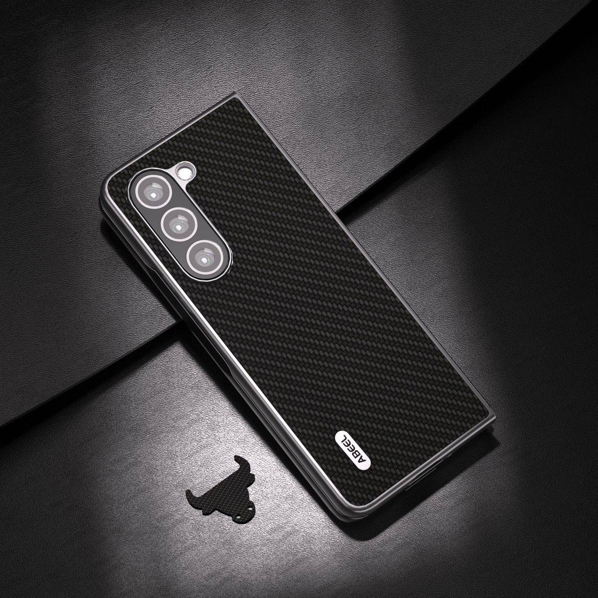 Für Samsung Galaxy Z Fold5 5G Carbon Textur Schutz Hülle Cover Schwarz