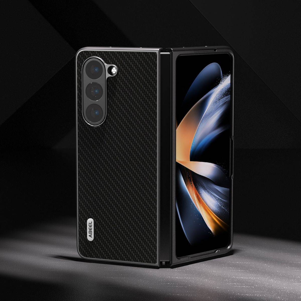 Für Samsung Galaxy Z Fold5 5G Carbon Textur Schutz Hülle Cover Schwarz