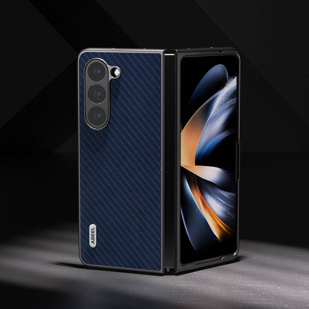 Für Samsung Galaxy Z Fold5 5G Carbon Textur Schutz Hülle Dunkelblau
