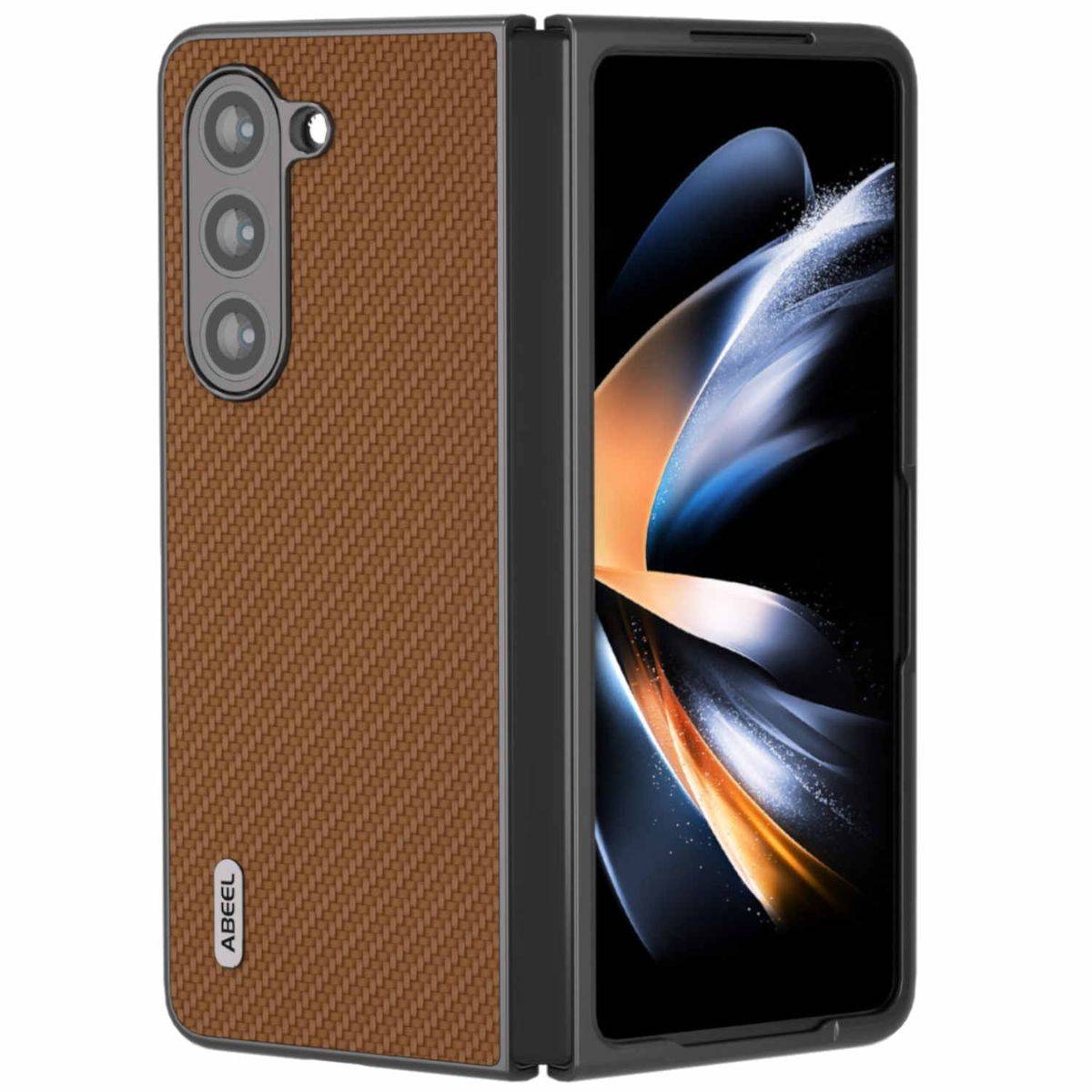 Für Samsung Galaxy Z Fold5 5G Carbon Textur Schutz Hülle Hellbraun