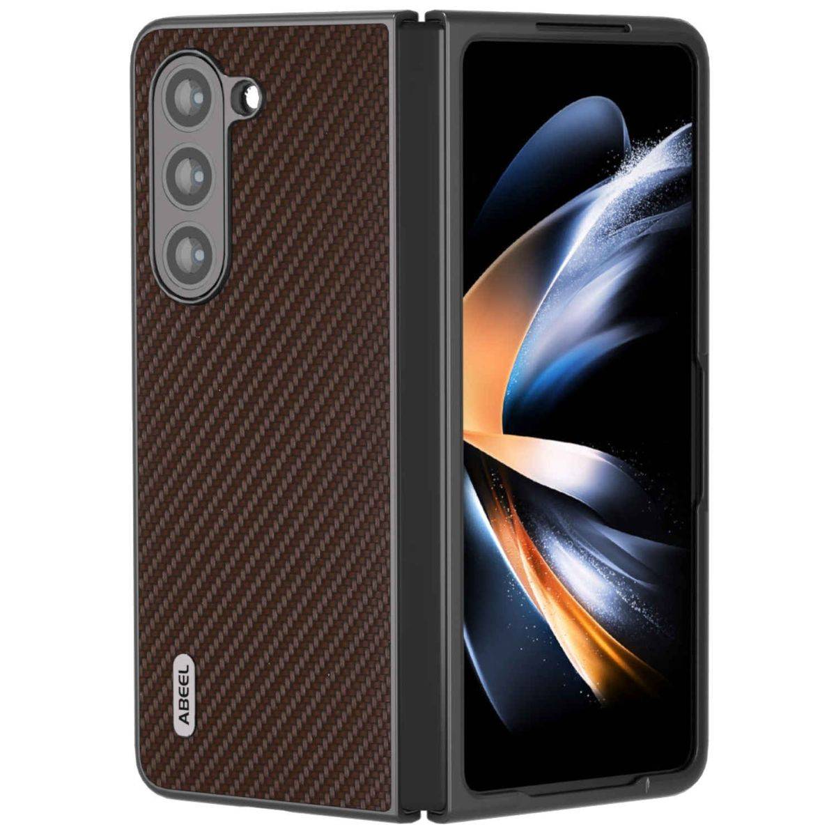 Für Samsung Galaxy Z Fold5 5G Carbon Textur Schutz Hülle Dunkelbraun