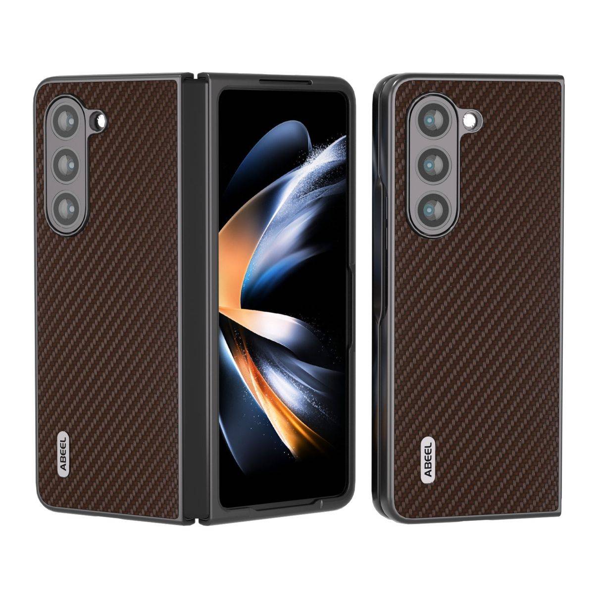 Für Samsung Galaxy Z Fold5 5G Carbon Textur Schutz Hülle Dunkelbraun