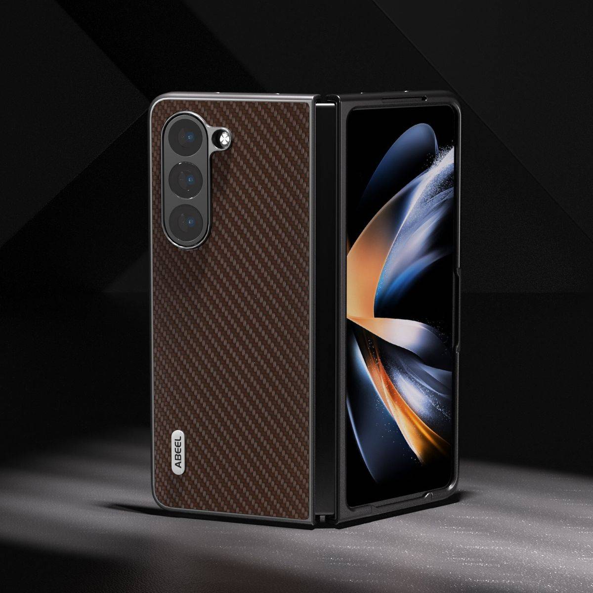 Für Samsung Galaxy Z Fold5 5G Carbon Textur Schutz Hülle Dunkelbraun