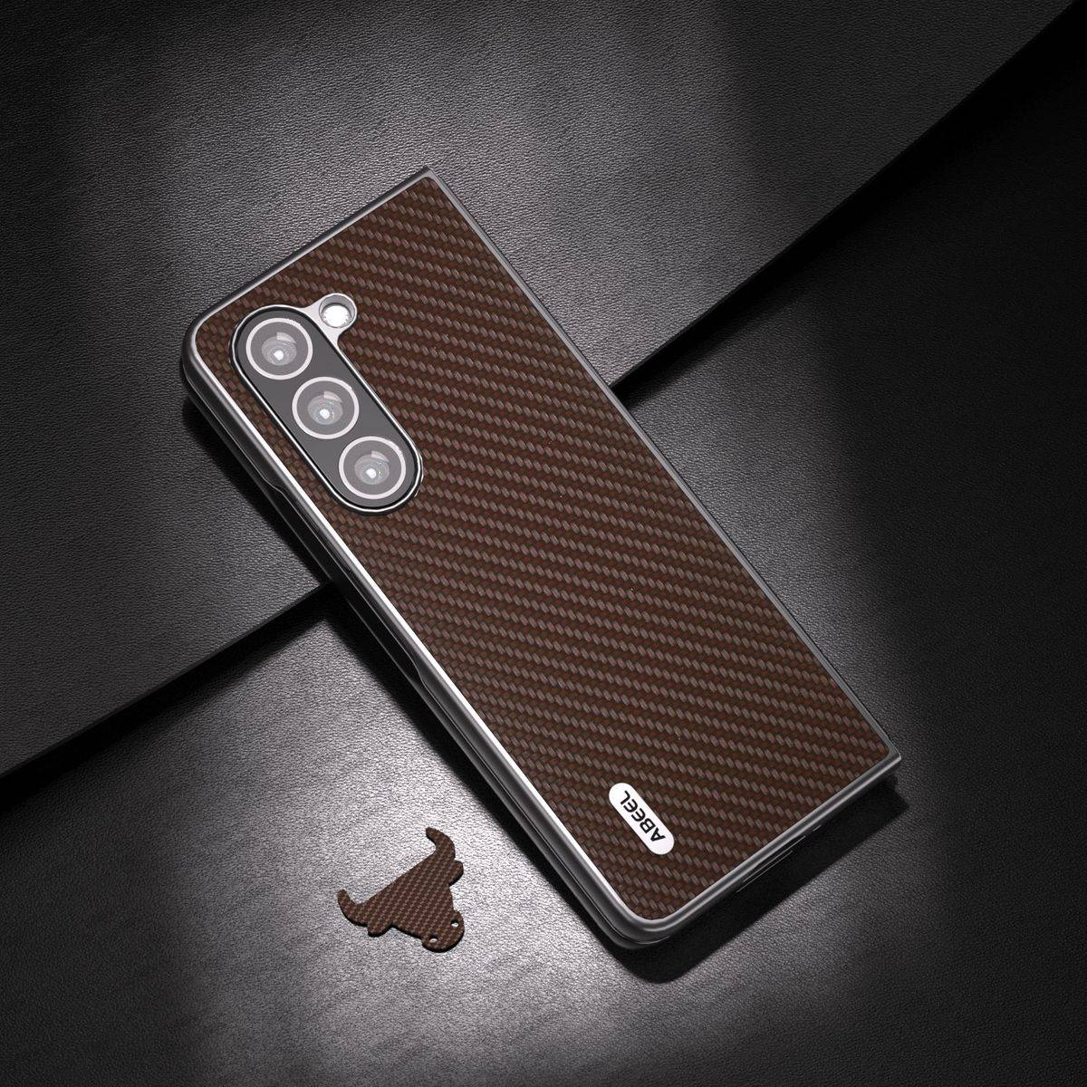 Für Samsung Galaxy Z Fold5 5G Carbon Textur Schutz Hülle Dunkelbraun