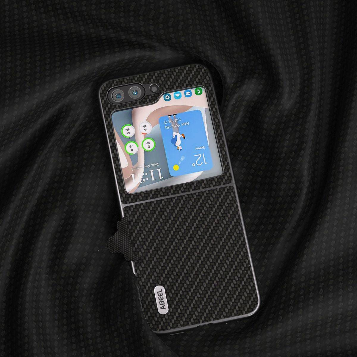 Für Samsung Galaxy Z Flip5 5G Carbon Textur Schutz Hülle Cover Schwarz