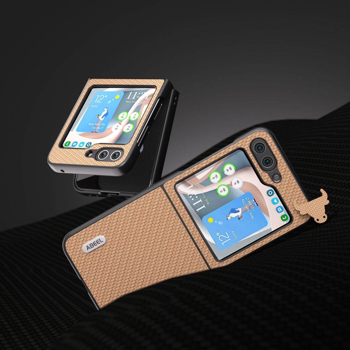 Für Samsung Galaxy Z Flip5 5G Carbon Textur Schutzhülle Case Hellbraun