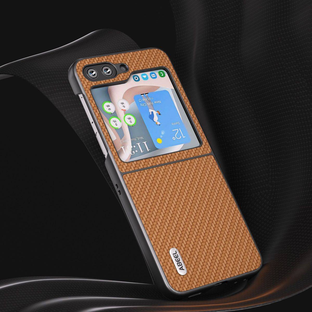 Für Samsung Galaxy Z Flip5 5G Carbon Textur Schutzhülle Case Hellbraun
