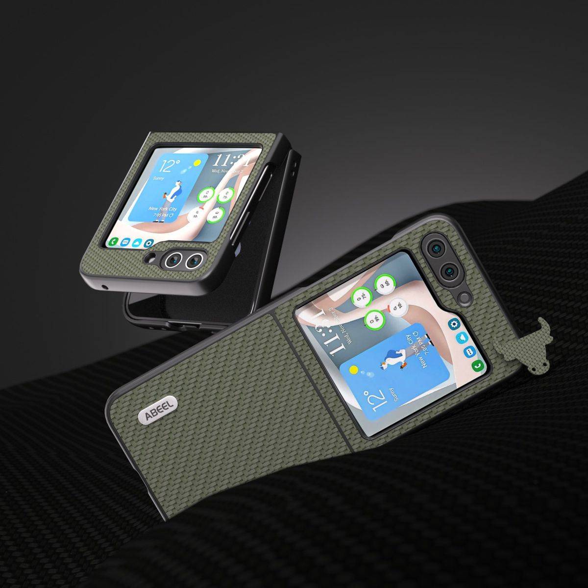 Für Samsung Galaxy Z Flip5 5G Carbon Textur Schutzhülle Cover Grün