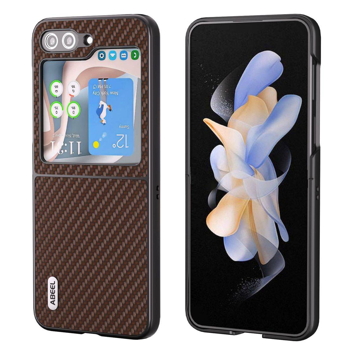 Für Samsung Galaxy Z Flip5 5G Carbon Textur Schutzhülle Dunkelbraun
