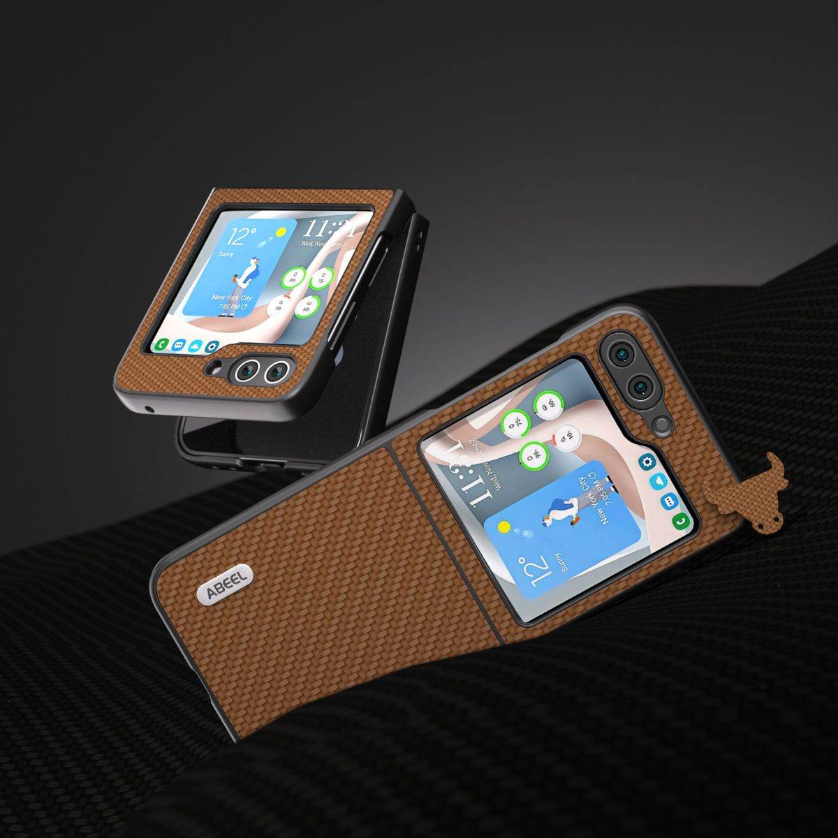 Für Samsung Galaxy Z Flip5 5G Carbon Textur Schutzhülle Dunkelbraun