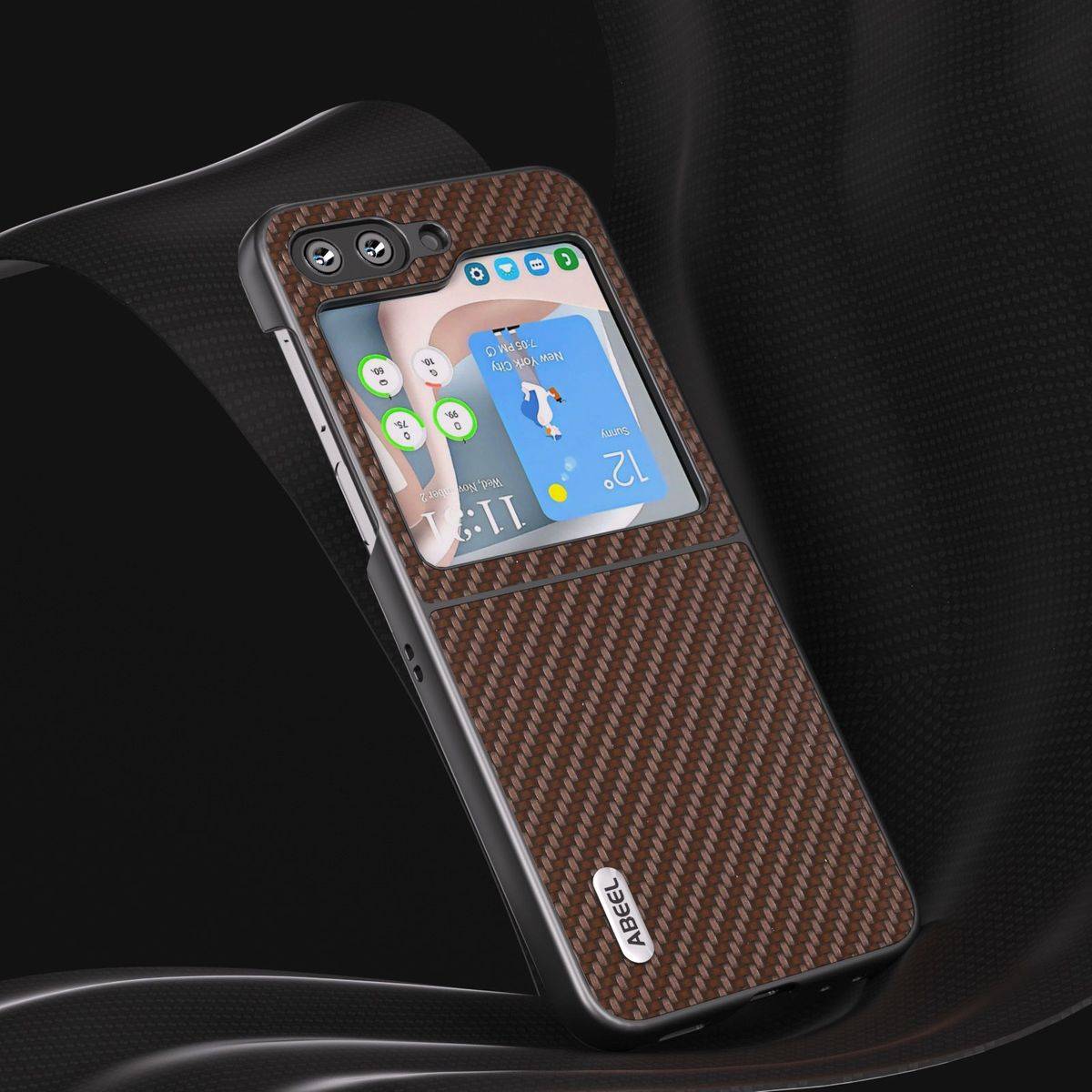 Für Samsung Galaxy Z Flip5 5G Carbon Textur Schutzhülle Dunkelbraun