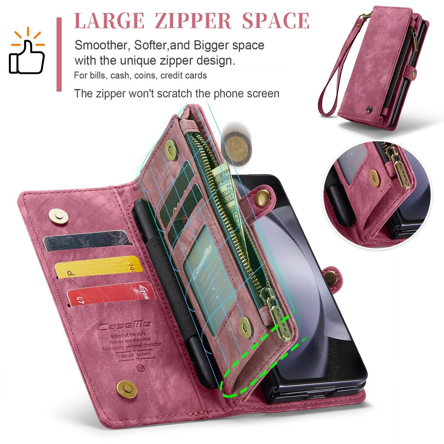 Für Samsung Galaxy Z Fold5 5G CaseMe Handy Tasche Kunstleder Hülle