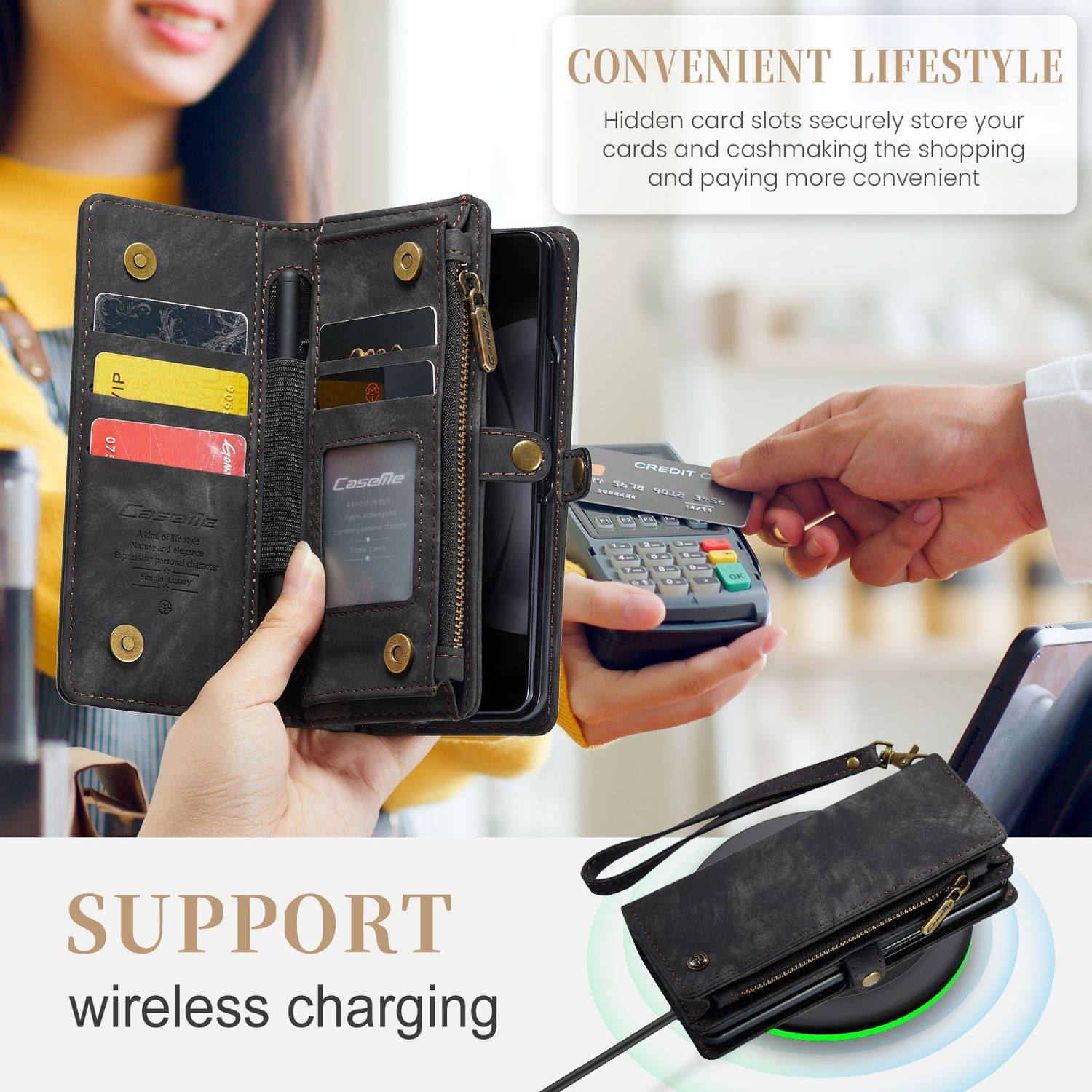 Für Samsung Galaxy Z Fold5 5G CaseMe Handy Tasche Kunstleder Hülle
