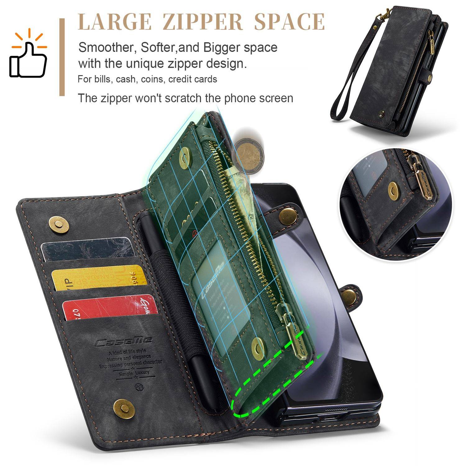 Für Samsung Galaxy Z Fold5 5G CaseMe Handy Tasche Kunstleder Hülle