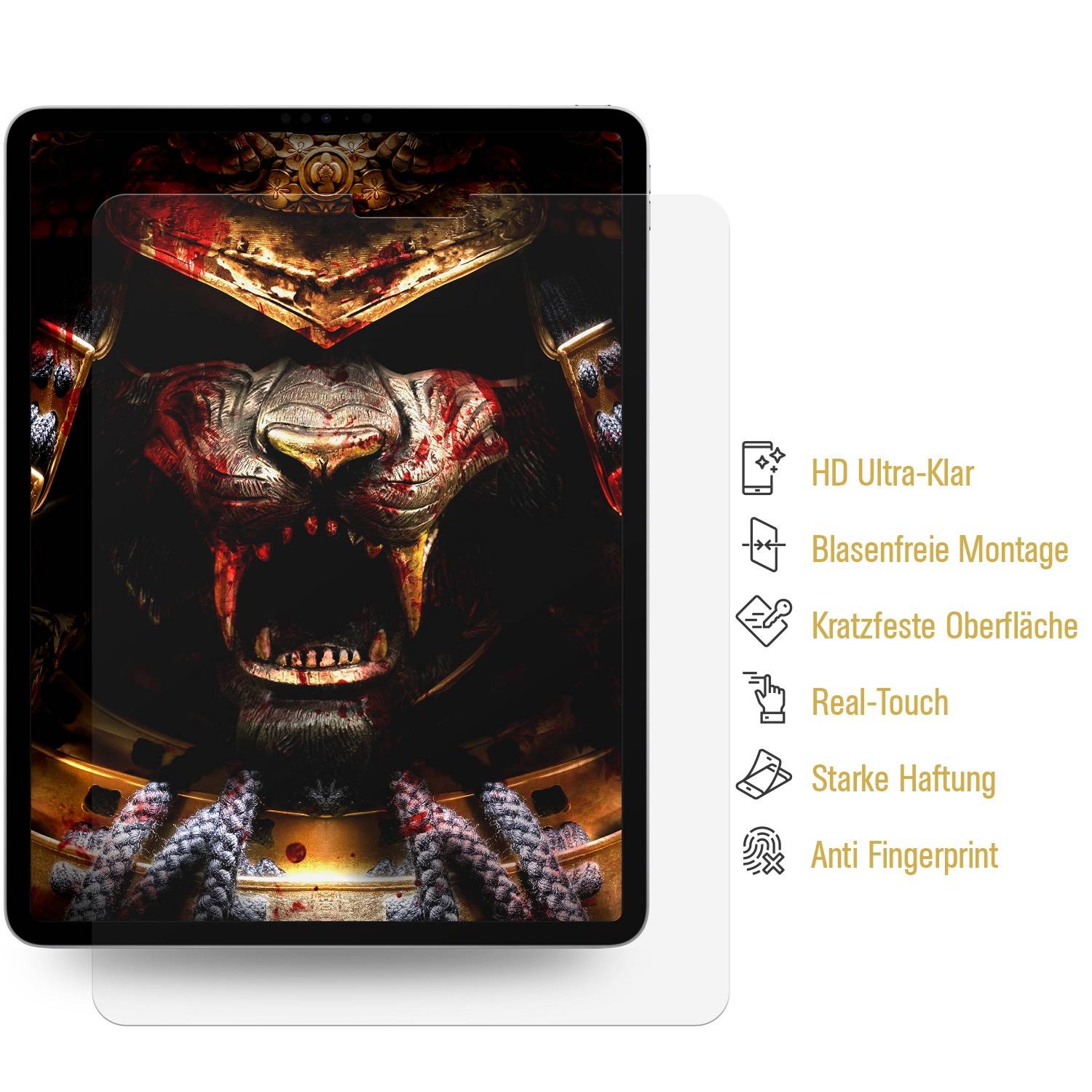 1x Panzerfolie für iPad Pro 12.9 2018-2019-2020-2022 Displayschutz Schutzfolie KLAR ANTI-SHOCK/ ANTI-KRATZ/ ANTI-BRUCH/ ANTI-SCHMUTZ