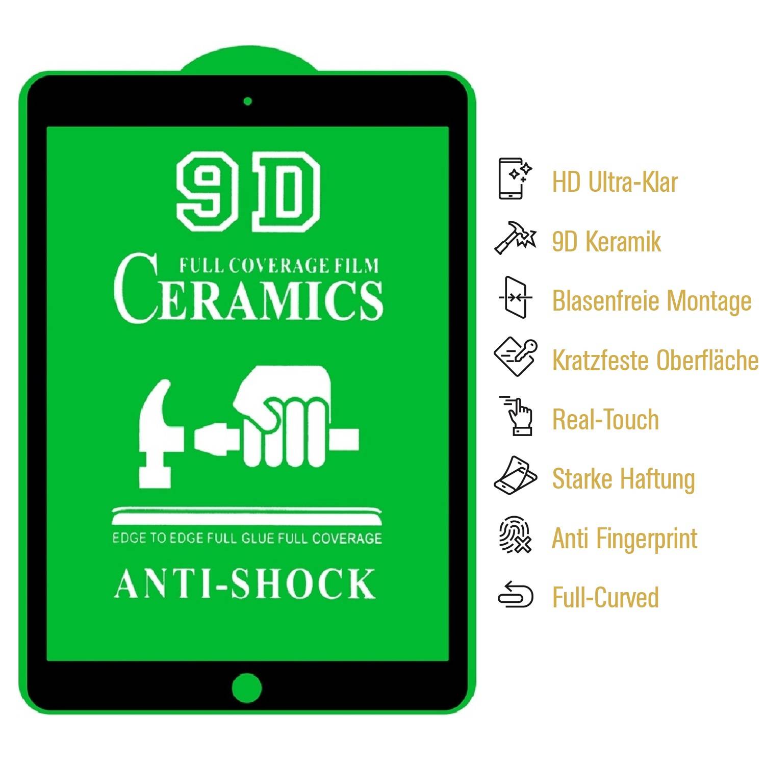 4x Keramik-Glass für iPad 10.2 2019 2020 2022 3D klar Displayschutz Schutzfolie Panzerglas Schutzglas Screen-Protector