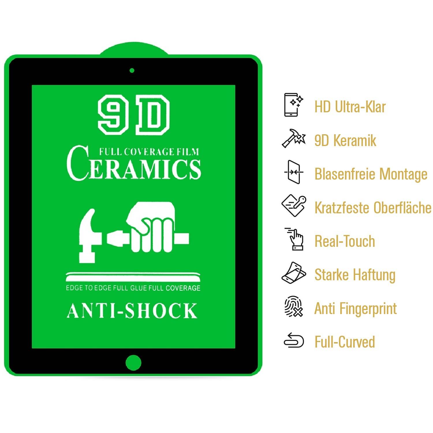 4x 9D Keramik-Glass für Apple iPad 3 FULL COVER 3D KLAR Panzerfolie Displayschutz Schutzfolie Ceramic Screen-Protector