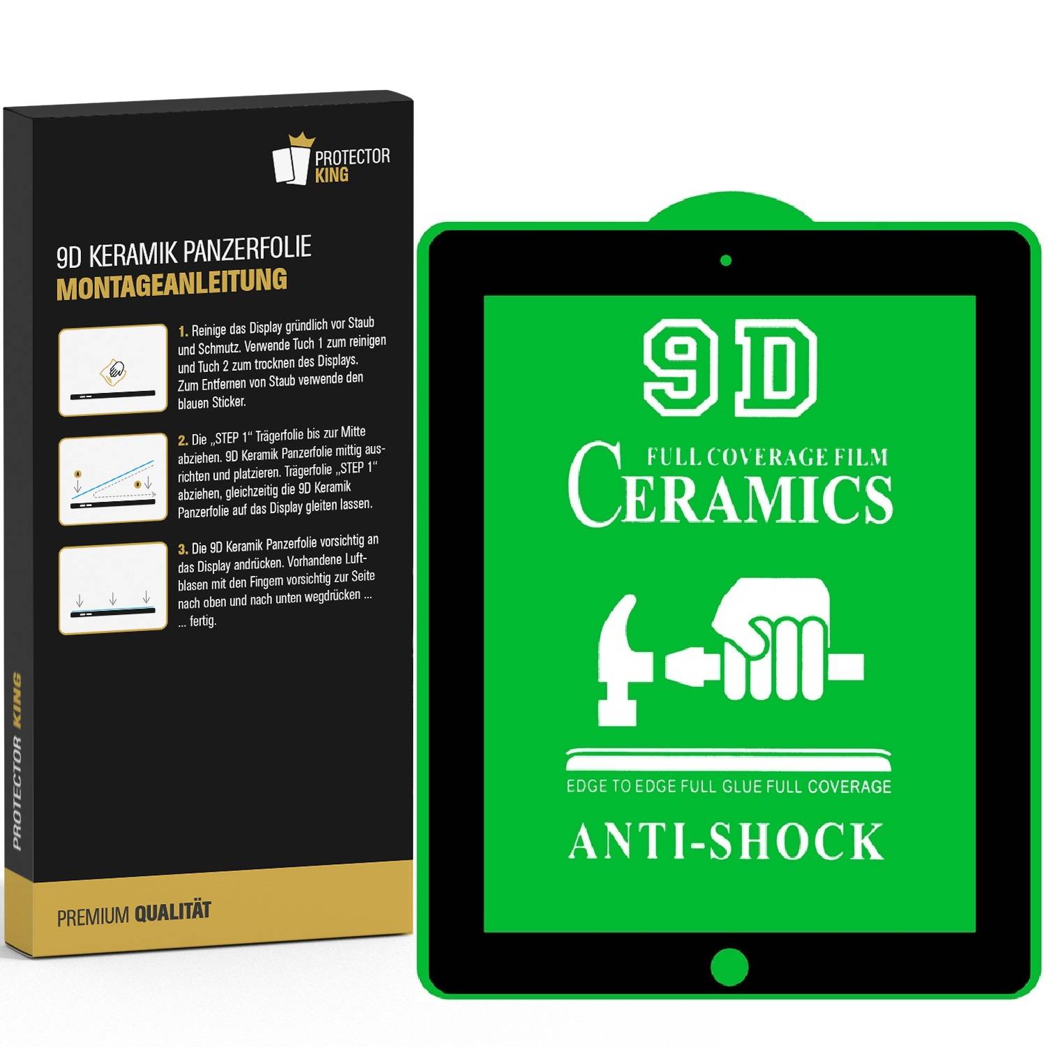3x 9D Keramik-Glass für Apple iPad 3 FULL COVER 3D KLAR Panzerfolie Displayschutz Schutzfolie Ceramic Screen-Protector