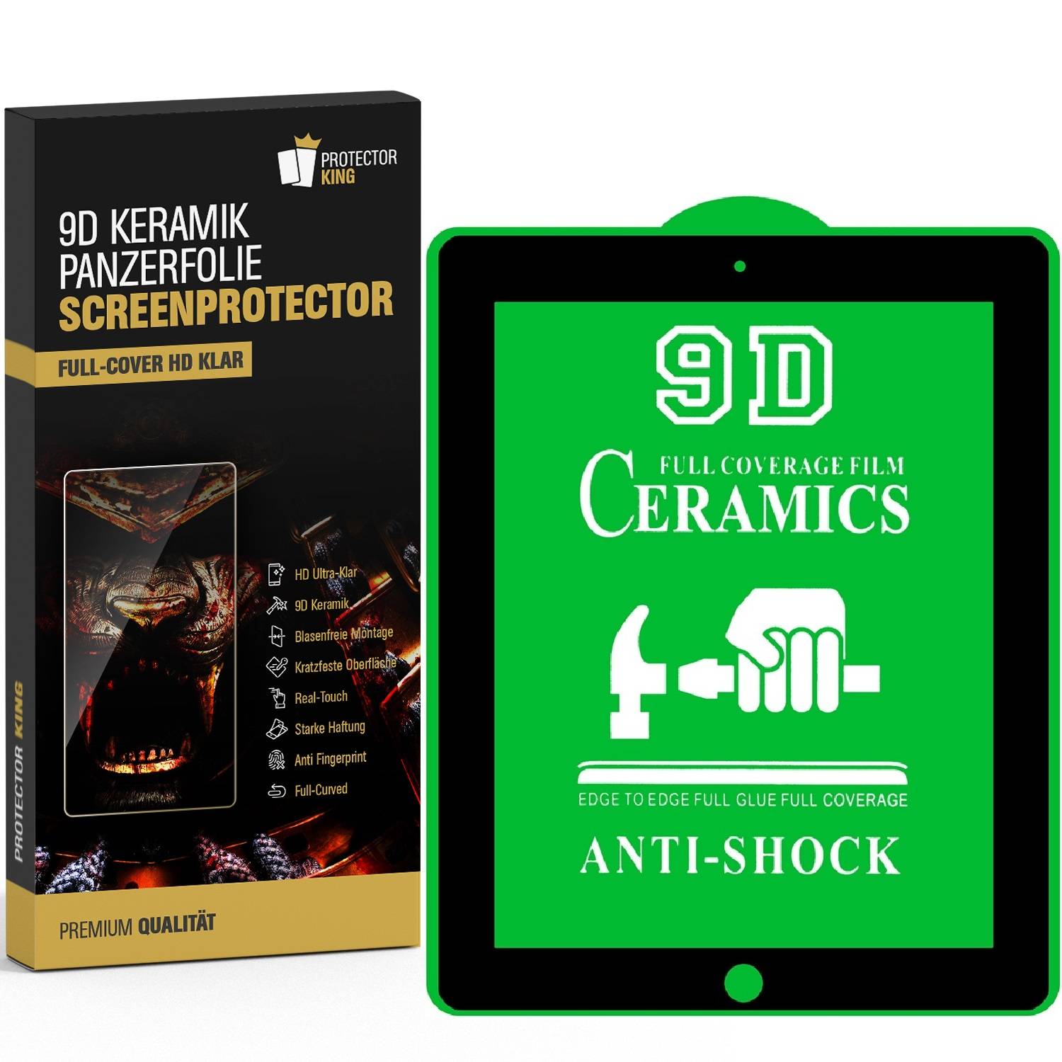 2x 9D Keramik für iPad 4 FULL-COVER Panzerfolie Displayschutz Panzerschutz Schutzfolie Displayfolie Folie ANTI-SHOK ANTI-BRUCH-ANTI-STOß
