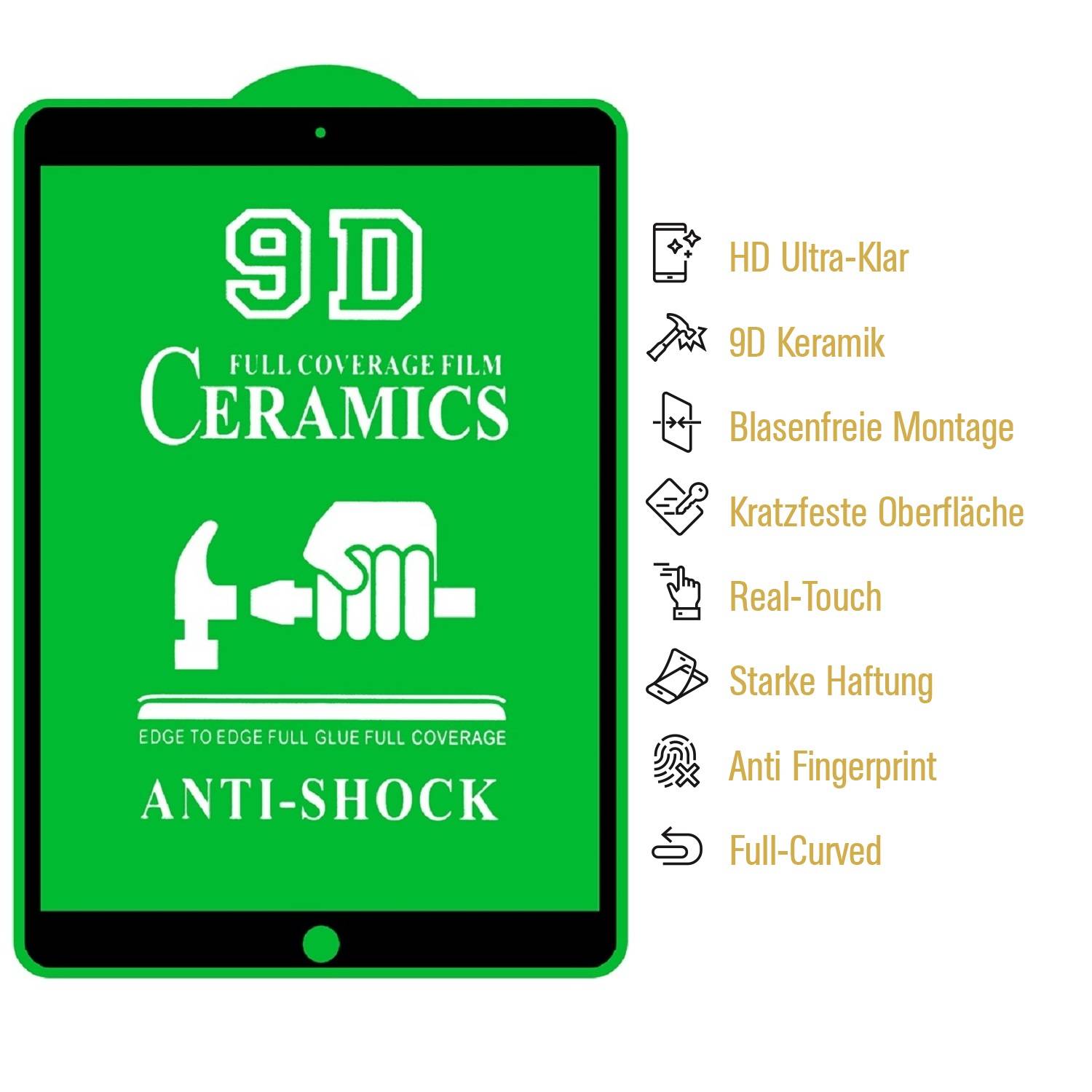 1x 9D Keramik-Glass für Apple iPad Pro 10.5 FULL COVER 3D KLAR Panzerfolie Displayschutz Schutzfolie Ceramic Screen-Protector