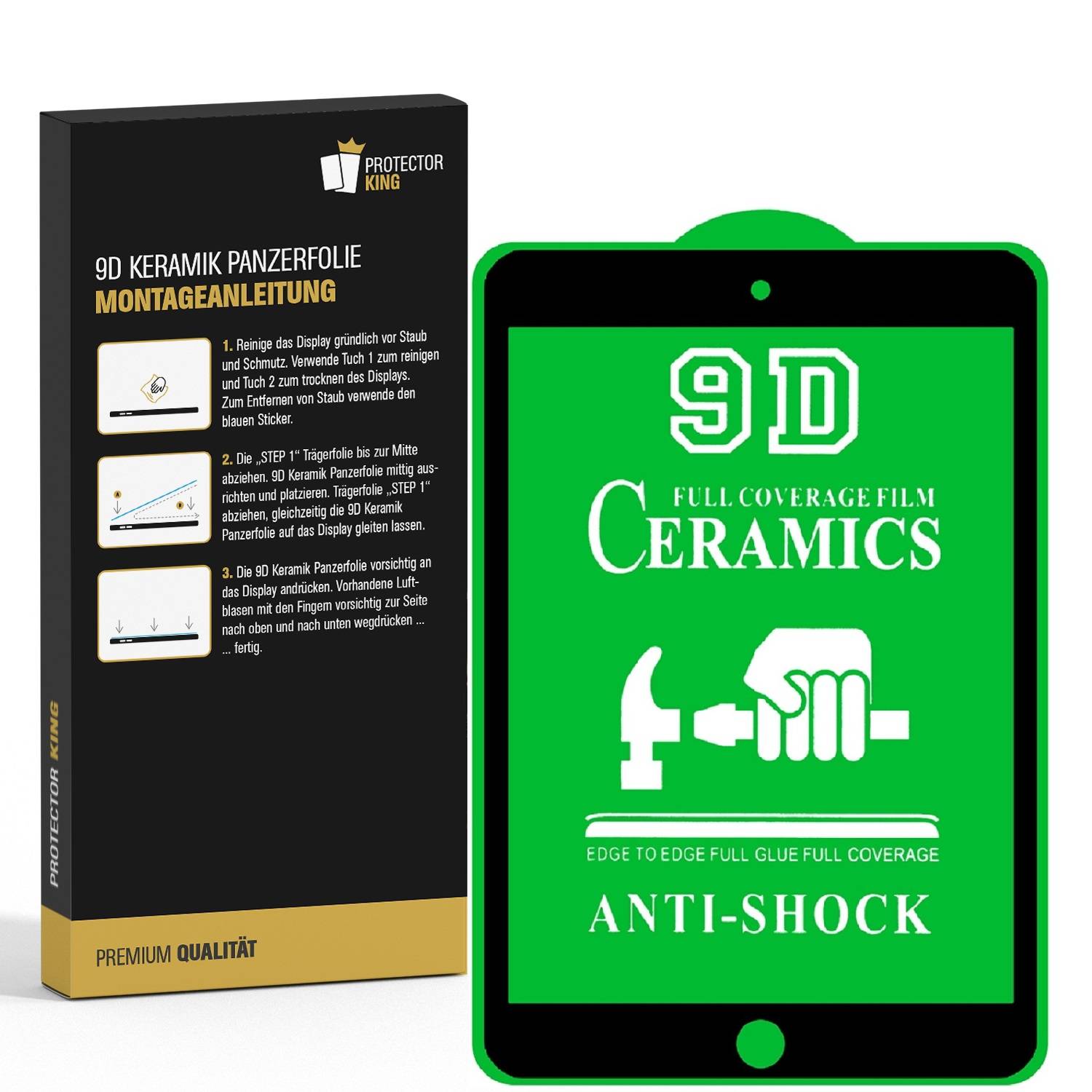 2x 9D Keramik für iPad Mini 1 FULL-COVER Panzerfolie Displayschutz Panzerschutz Schutzfolie Displayfolie Folie ANTI-SHOK ANTI-BRUCH-ANTI-STOß