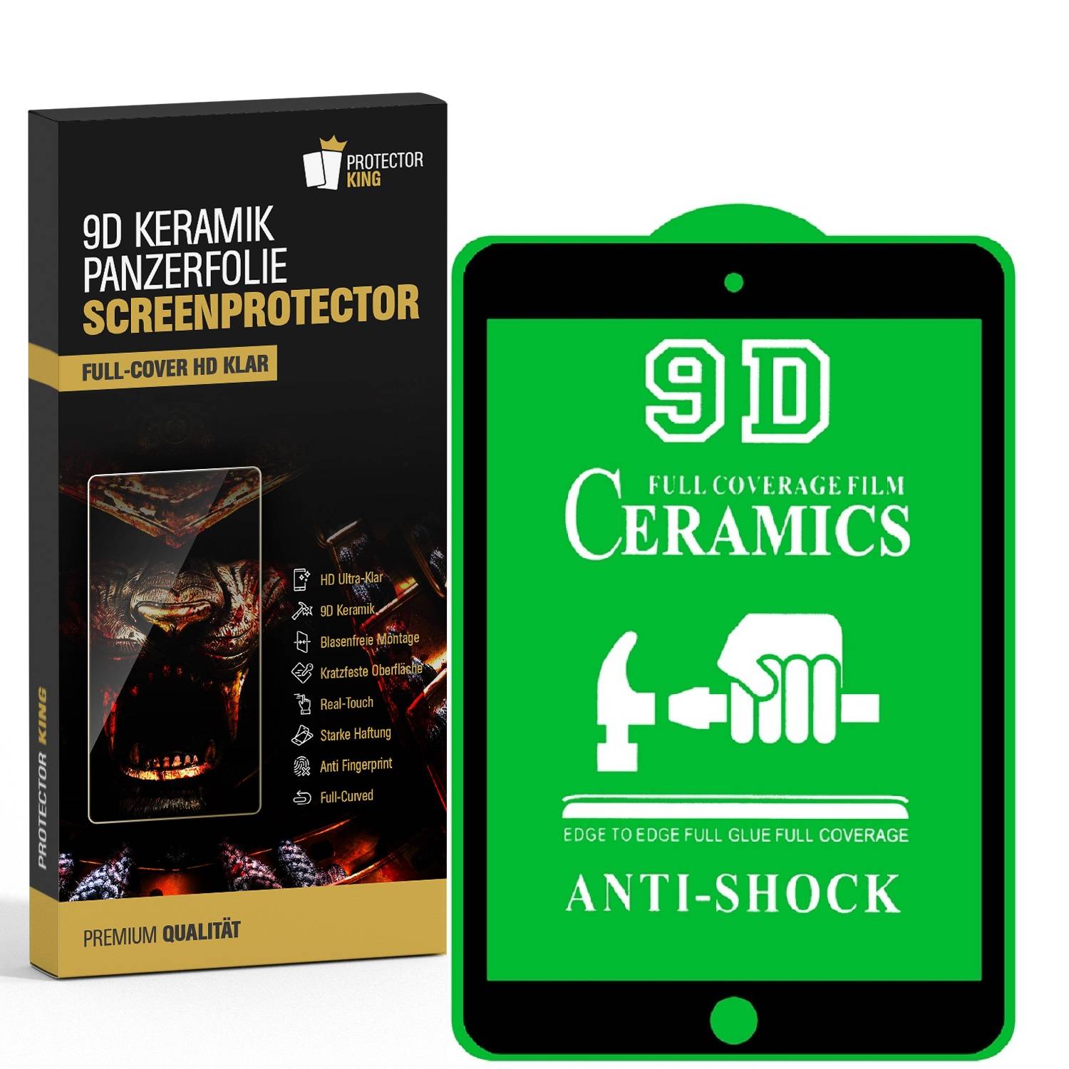 2x 9D Keramik für iPad Mini 3 FULL-COVER Panzerfolie Displayschutz Panzerschutz Schutzfolie Displayfolie Folie ANTI-SHOK ANTI-BRUCH-ANTI-STOß