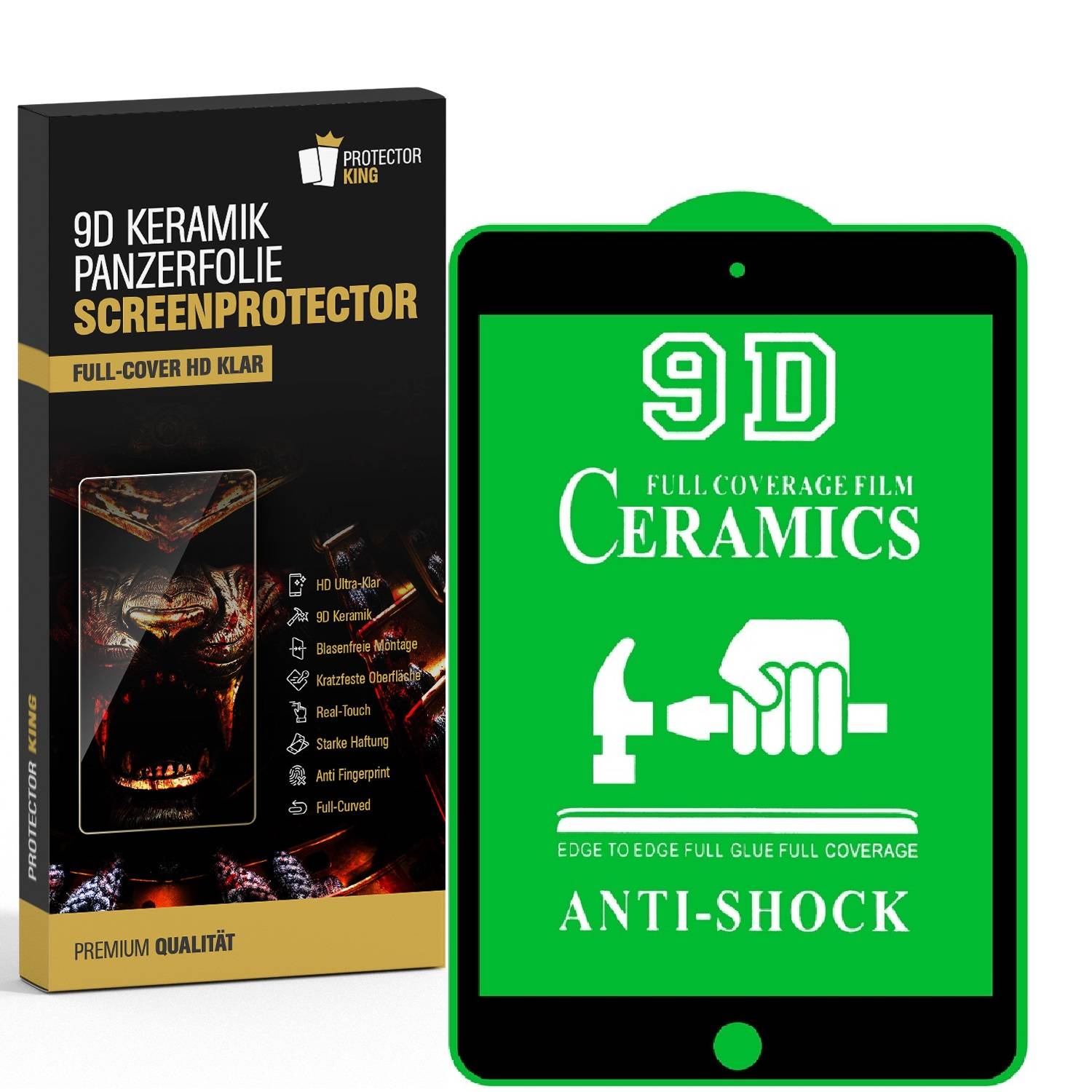 2x 9D Keramik für iPad Mini 2019 FULL-COVER Panzerfolie Displayschutz Panzerschutz Schutzfolie Displayfolie Folie ANTI-SHOK ANTI-BRUCH-ANTI-STOß