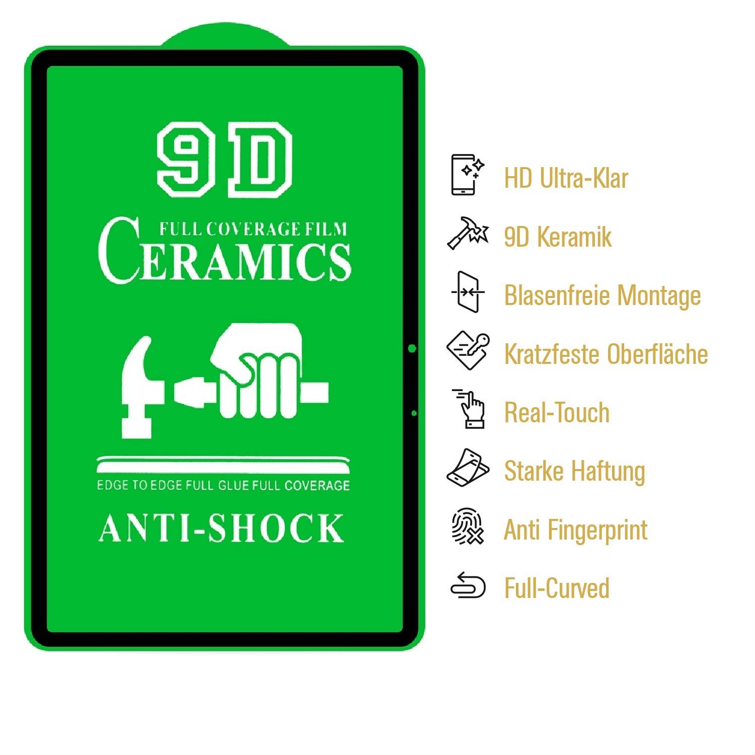 3x 9D Keramik-Glass für Samsung Galaxy Tab S7 FE FULL COVER 3D KLAR Panzerfolie Displayschutz Schutzfolie Ceramic Screen-Protector
