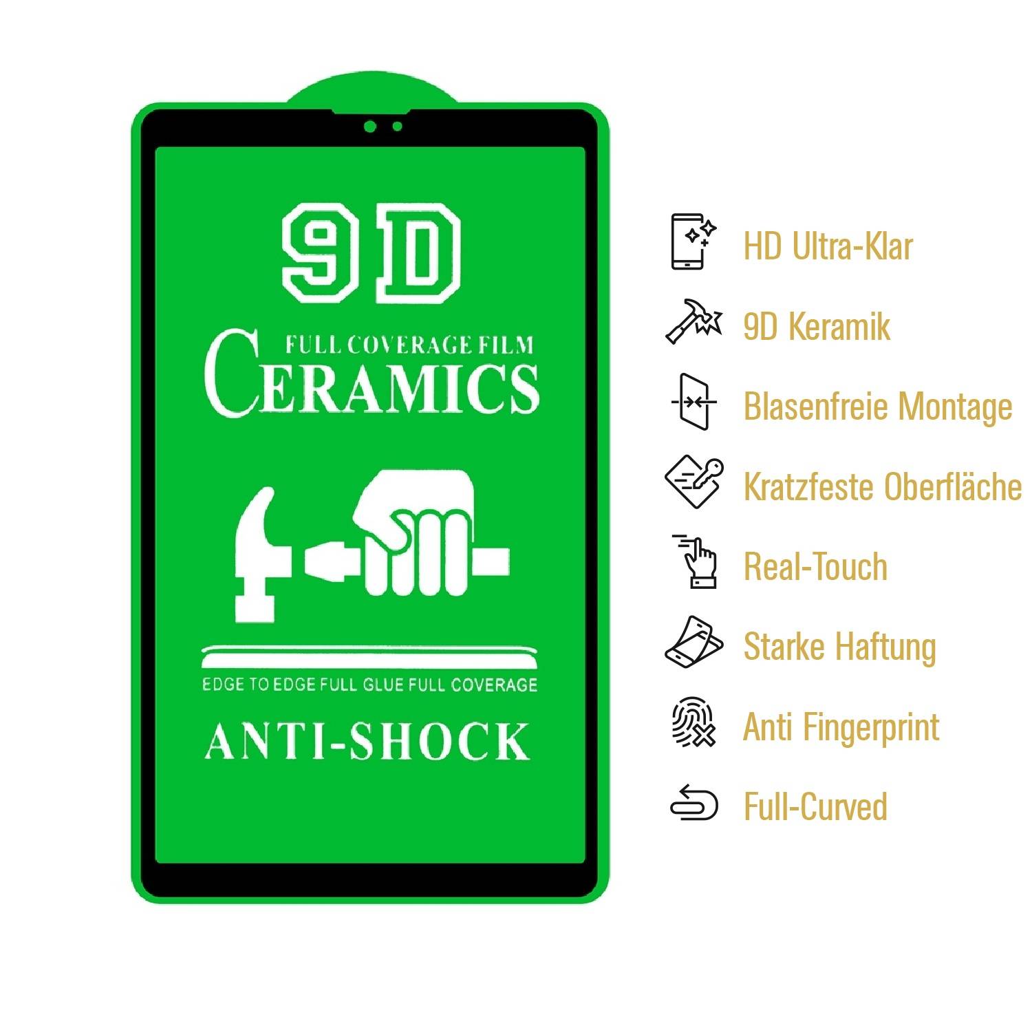 3x 9D Keramik-Glass für Samsung Galaxy Tab A7 Lite FULL COVER 3D KLAR Panzerfolie Displayschutz Schutzfolie Ceramic Screen-Protector