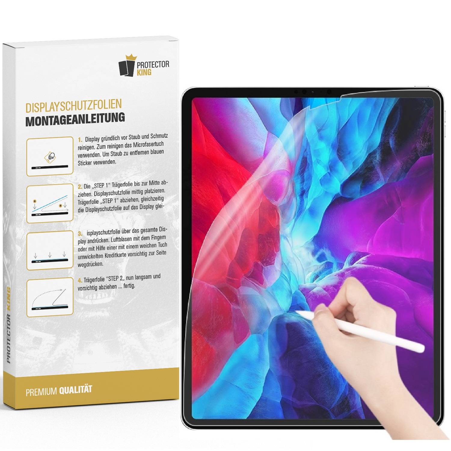 4x Paperfeel für iPad Pro 12.9 2022 Displayschutz Schreiben Malen Skizzieren matt Anti-Reflex entspiegelt Screen-Protector