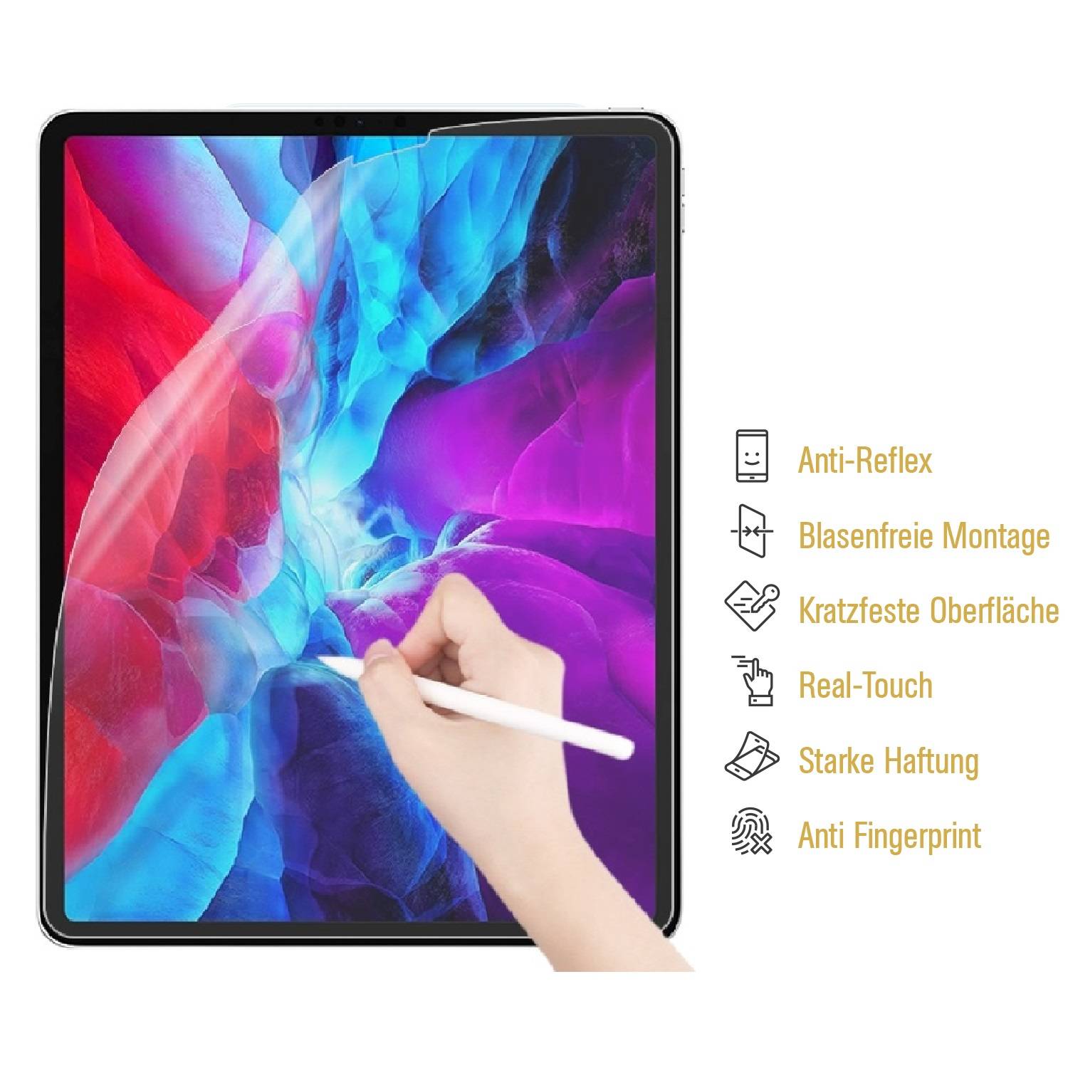 2x Paperfeel für iPad Pro 12.9 2018/ 2020/ 2021/ 2022 Displayschutz Schreiben Malen Skizzieren matt Anti-Reflex entspiegelt Screen-Protector