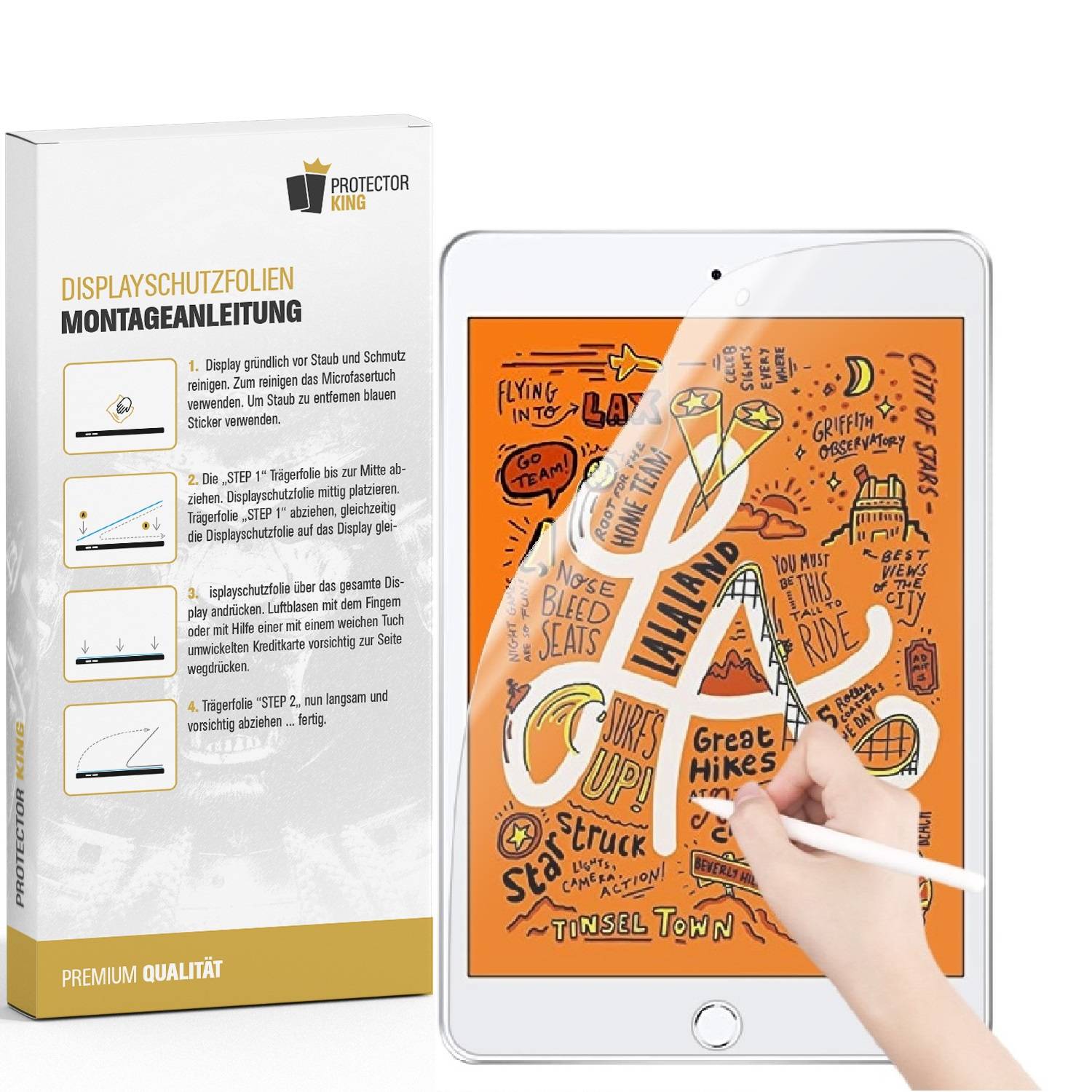 5x Paperfeel für iPad Mini 1 Displayschutz Schreiben Malen Skizzieren matt Anti-Reflex entspiegelt Screen-Protector