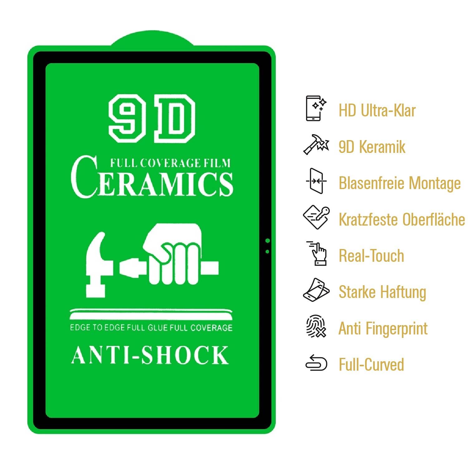 1x 9D Keramik-Glass für Samsung Galaxy Tab A7 10.4 FULL COVER 3D KLAR Panzerfolie Displayschutz Schutzfolie Ceramic Screen-Protector