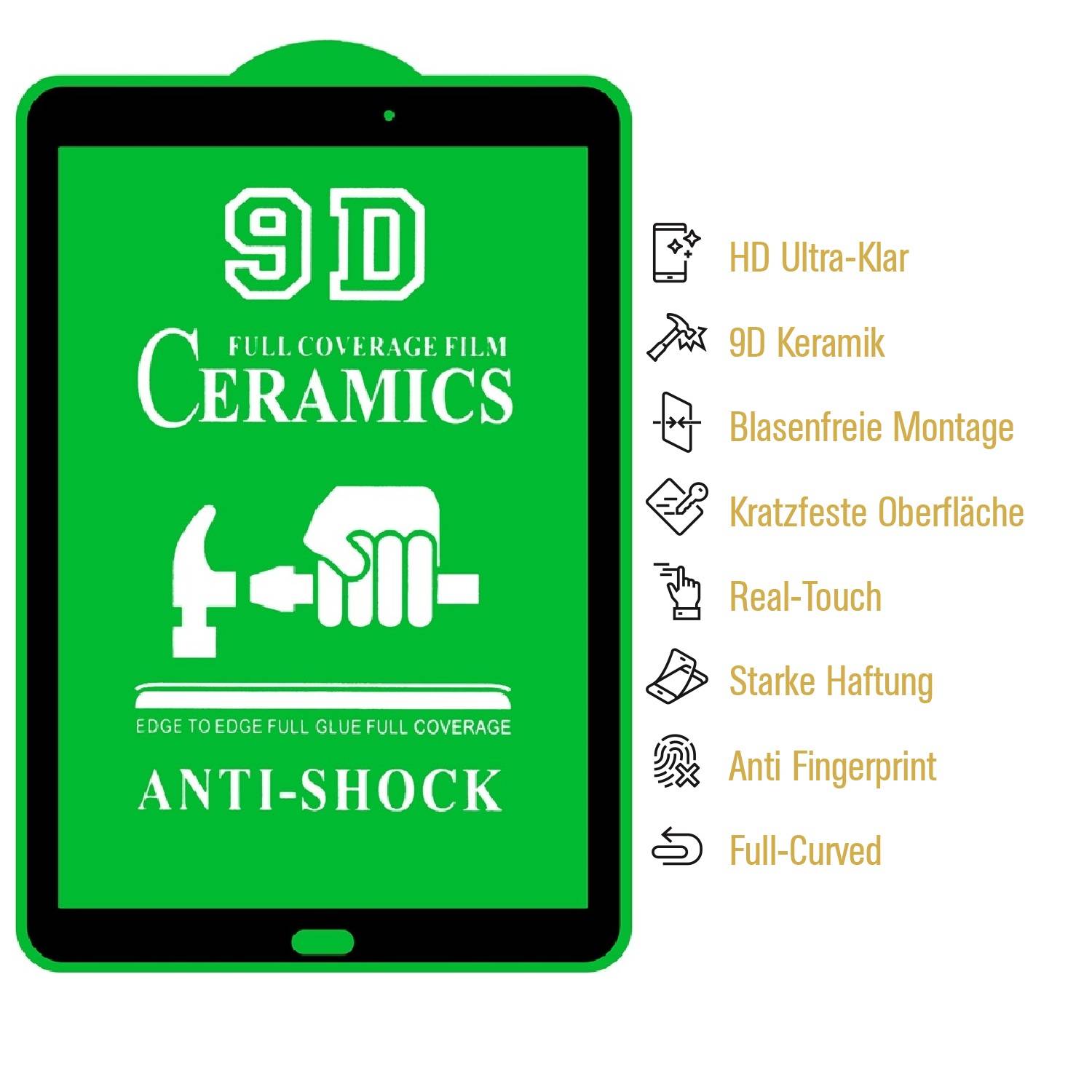 2x 9D Keramik-Glass für Samsung Galaxy Tab E 9.6 FULL COVER 3D KLAR Panzerfolie Displayschutz Schutzfolie Ceramic Screen-Protector