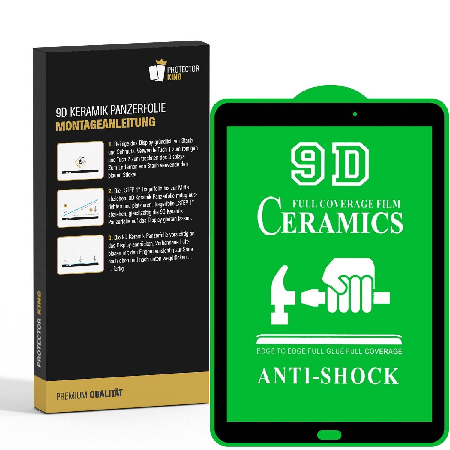 2x 9D Keramik-Glass für Samsung Galaxy Tab E 9.6 FULL COVER 3D KLAR Panzerfolie Displayschutz Schutzfolie Ceramic Screen-Protector