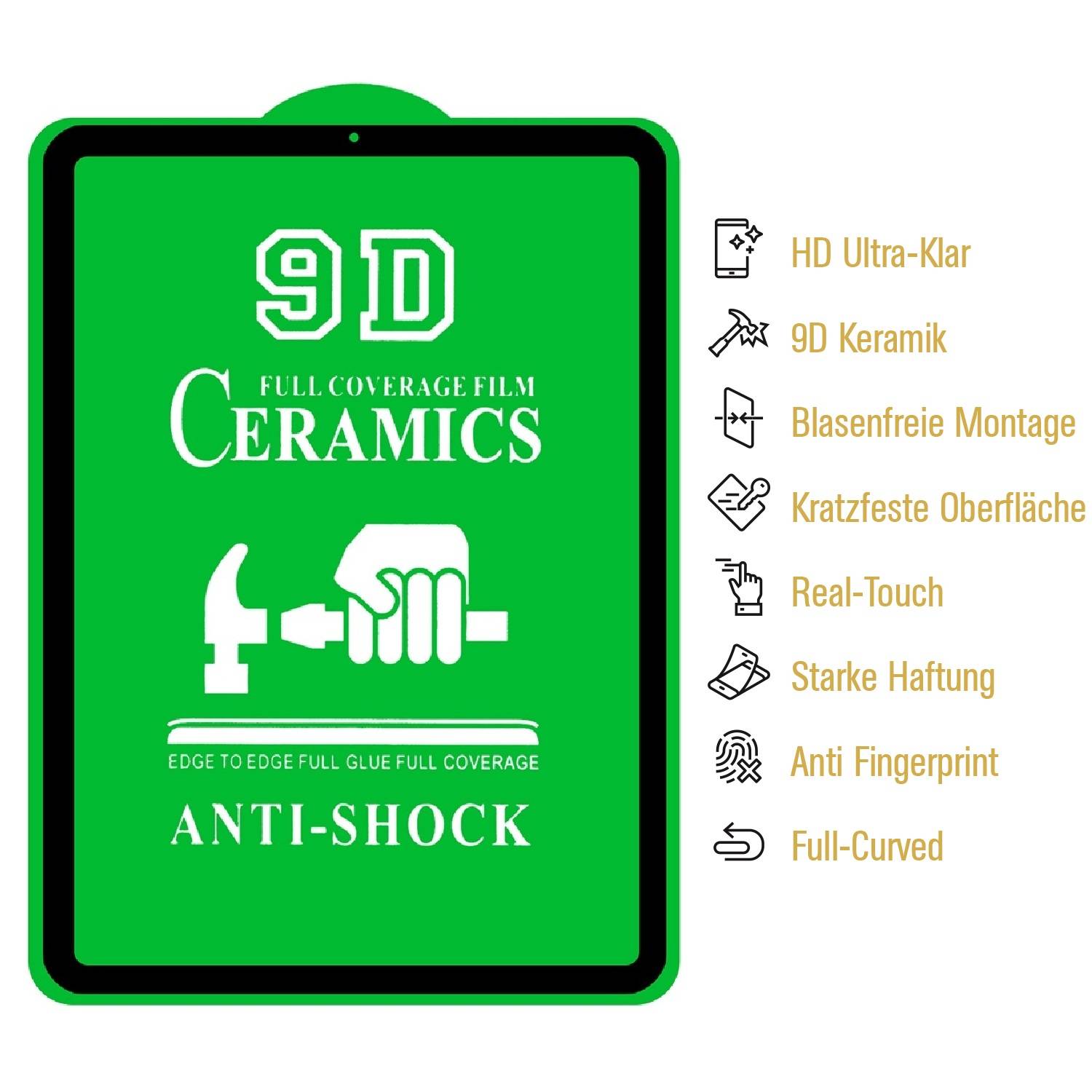 1x 9D Keramik-Glass für iPad Pro 11 10.9 2018 2020 2021 2022 FULL COVER 3D KLAR Panzerfolie Displayschutz Schutzfolie Ceramic Screen-Protector