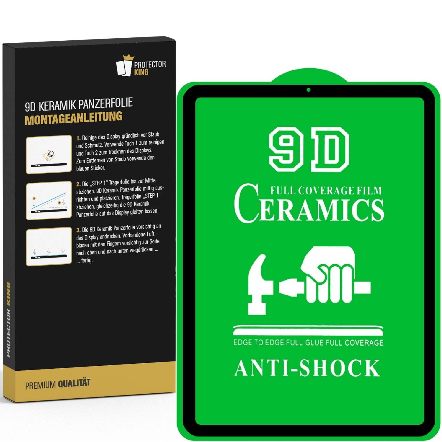 3x 9D Keramik-Glass für iPad Pro 11 10.9 2018 2020 2021 2022 FULL COVER 3D KLAR Panzerfolie Displayschutz Schutzfolie Ceramic Screen-Protector