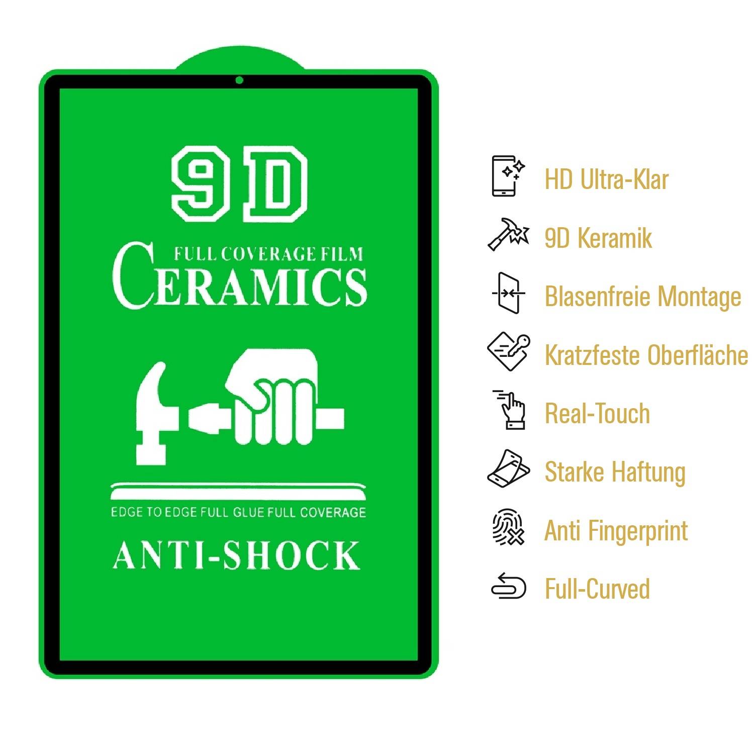 1x 9D Keramik-Glass für Samsung Galaxy Tab S6 FULL COVER 3D KLAR Panzerfolie Displayschutz Schutzfolie Ceramic Screen-Protector