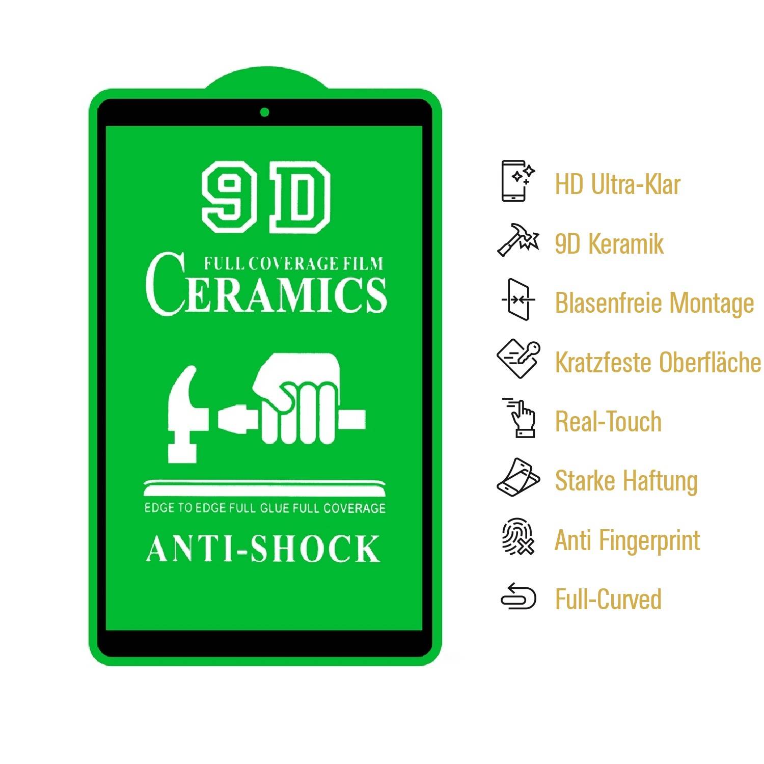 3x 9D Keramik-Glass für Samsung Galaxy Tab A 10.1 FULL COVER 3D KLAR Panzerfolie Displayschutz Schutzfolie Ceramic Screen-Protector
