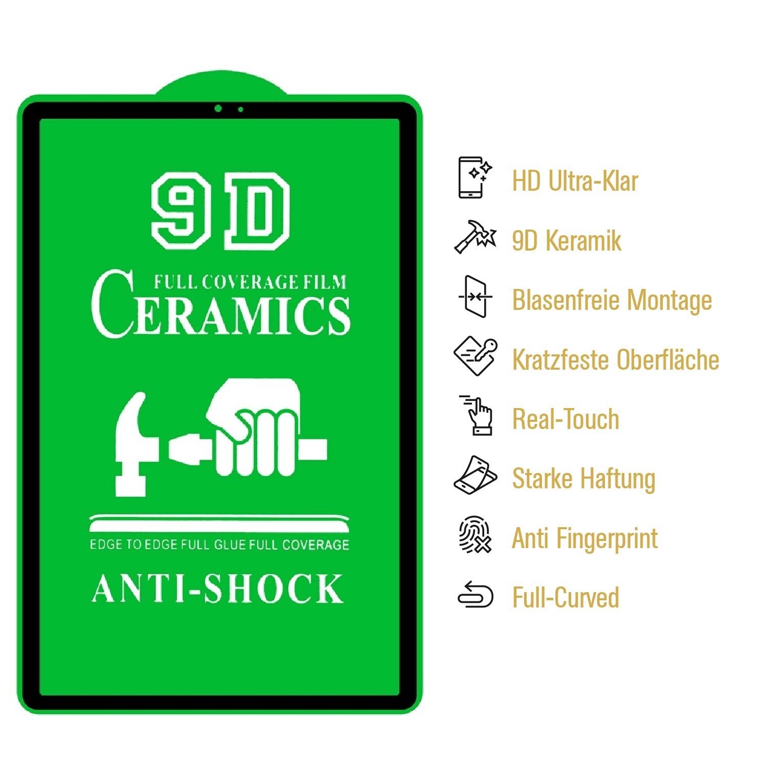 4x 9D Keramik-Glass für Samsung Galaxy Tab S5E FULL COVER 3D KLAR Panzerfolie Displayschutz Schutzfolie Ceramic Screen-Protector