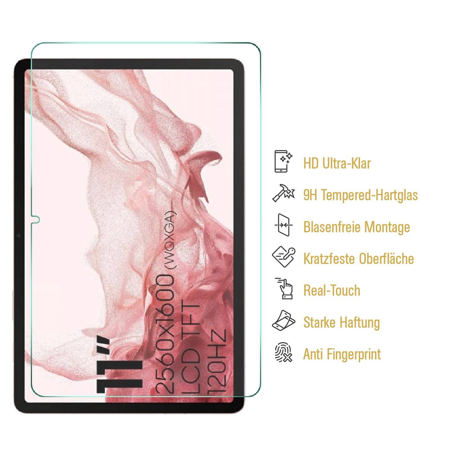 1x Echtes Tempered 9H Panzerhartglas für Samsung Galaxy Tab S9 3D KLAR Displayschutz Panzerglas Panzerglasfolie Schutzglas Panzerfolie Schutzfolie