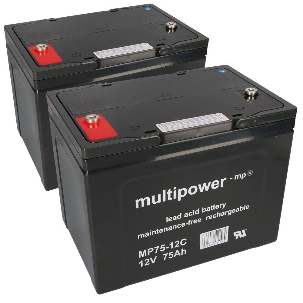 2x Multipower MP75-12C AGM Akku 24V 75Ah – passend für Invacare G50