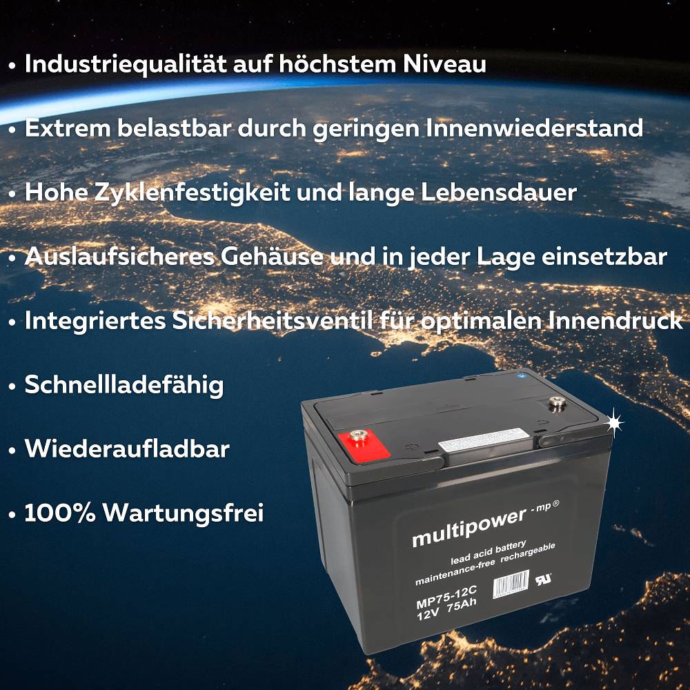 2x Multipower MP75-12C AGM Akku 24V 75Ah – passend für Proflex VR350F / VR350S / VR500F