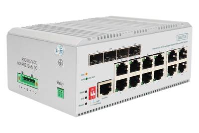 DIGITUS - 8 Port Gigabit Ethernet Netzwerk PoE Switch, Industrial, L2 managed, 4 SFP Uplink