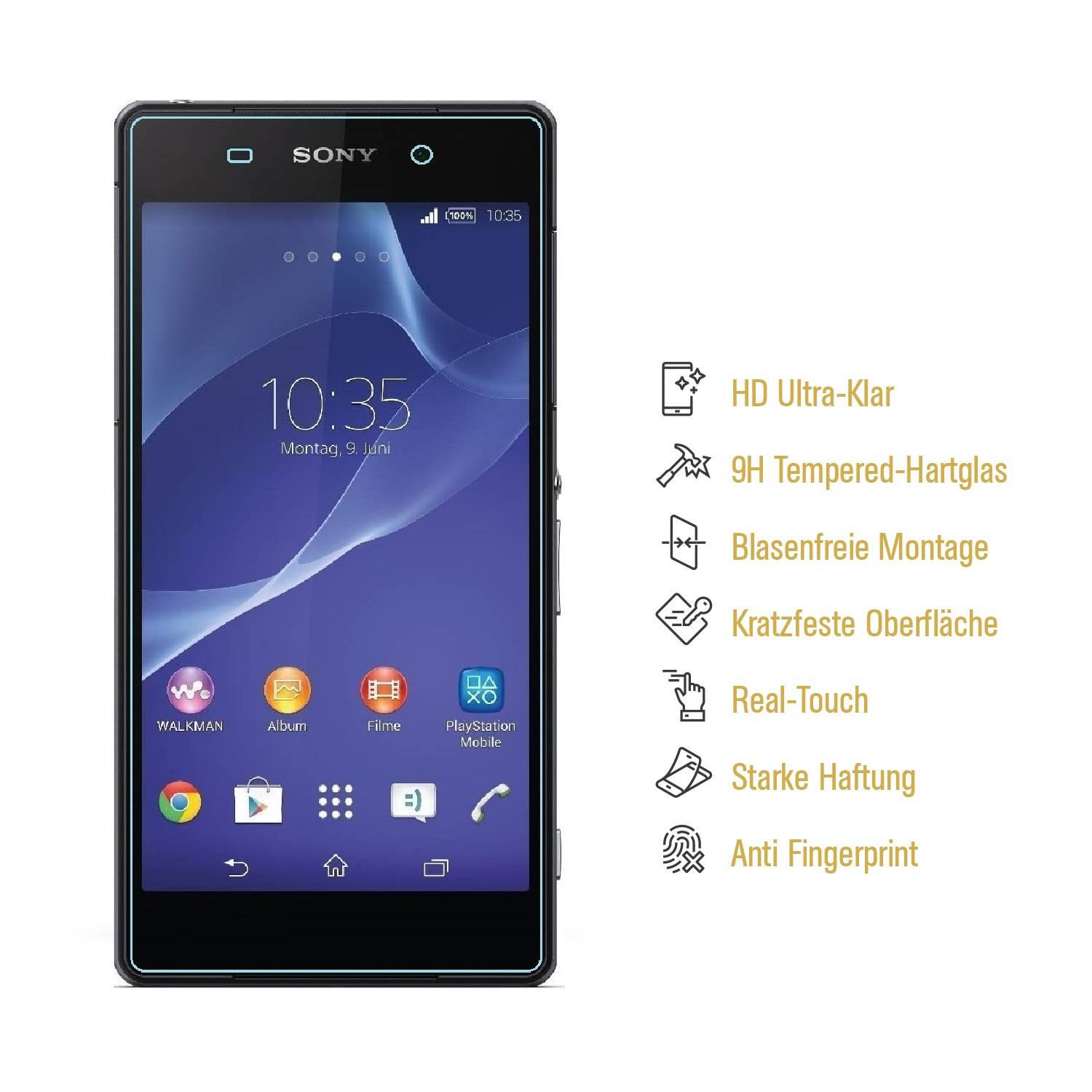 3x 9H Hartglas für Sony Xperia Z2 Panzerfolie Displayglas Schutzglas HD KLAR Panzerglas Schutzfolie