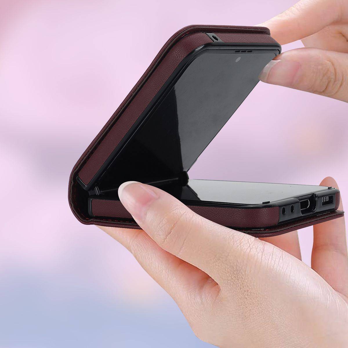 Für Samsung Galaxy Z Flip5 5G Kunstleder Handy Tasche + Umhängeband