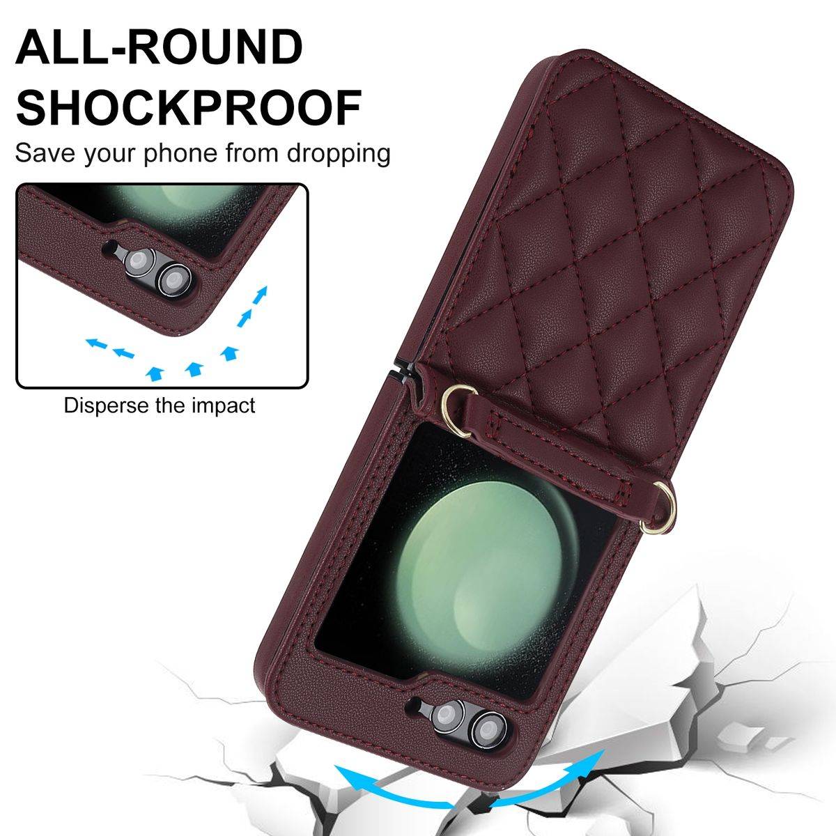 Für Samsung Galaxy Z Flip5 5G Kunstleder Handy Tasche + Umhängeband