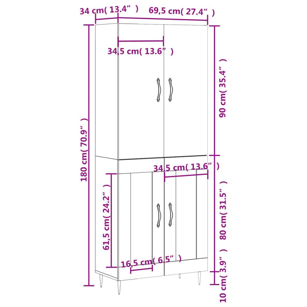 vidaXL Highboard Betongrau 69,5x34x180 cm Holzwerkstoff