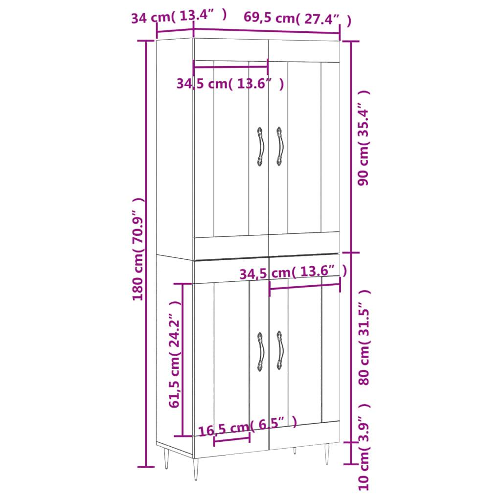 vidaXL Highboard Räuchereiche 69,5x34x180 cm Holzwerkstoff